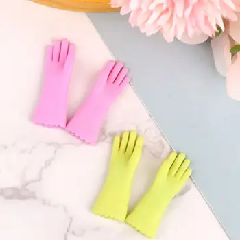 2 пары перчаток для кукольного домика в масштабе 1/12, модель сцены, розово-зеленая мини-перчатка для выпечки, аксессуары для кукол, миниатюрные перчатки для чистки