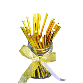 200 шт./лот Бумажные соломинки для питья золотого цвета, креативные трубочки для питья, праздничные принадлежности для свадьбы