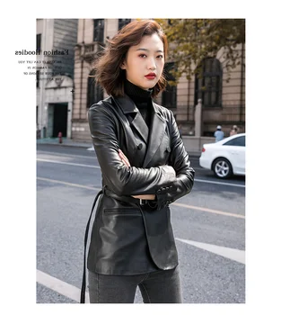 2023 Новая куртка из натуральной кожи, Женская Короткая Мотоциклетная шуба из натуральной овчины, Женская Корейская одежда Cazadora Cuero Mujer