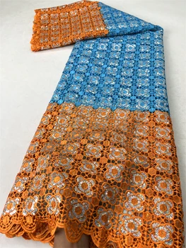 2024 Новейшая Нигерийская кружевная ткань с пайетками Африканская вышивка Гипюровое кружево Для пошива женских свадебных платьев TY3665