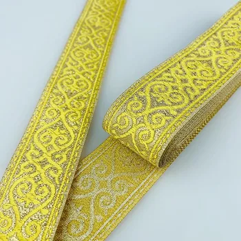 33 мм Тканая Жаккардовая лента с вышивкой, Винтажное Этническое кружево, Серебристо-черный Геометрический узор для одежды для штор