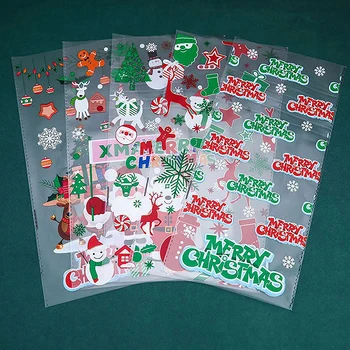 50 шт Прозрачных рождественских подарочных пакетов с ленточными завязками для Рождественских подарков, Конфет, печенья, пакетов для подарочной упаковки