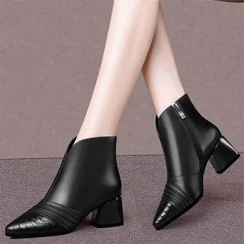 Botas Femininas / женские классические сапоги до колена с острым носком, высококачественные осенне-зимние ботинки на квадратном каблуке, женская повседневная милая обувь G424