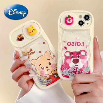 Disney Quicksand Lotso Pooh Bear iPhone 11 12 13 14 15 Pro Max мягкий двухтактный чехол для телефона с мультяшным рисунком Защитная крышка