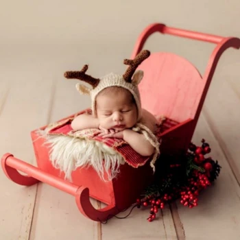 Dvotinst Реквизит для фотосъемки новорожденных, деревянные красные рождественские санки, автомобильная тележка, аксессуары для фотосъемки, студийный реквизит для фотосъемки