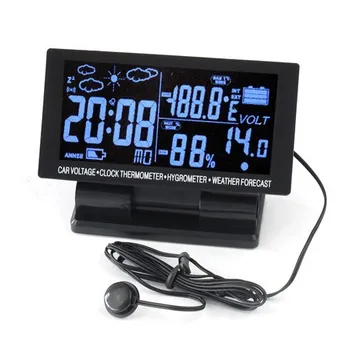 EC60 Автомобильные часы с большим экраном и подсветкой, прогноз температуры и влажности в помещении и на улице, многофункциональный вольтметр