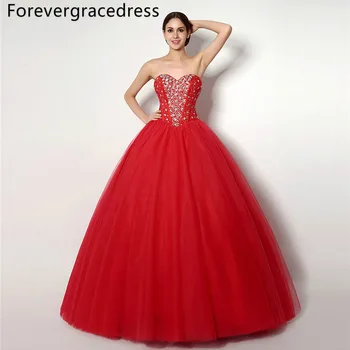 Forevergracedress Горячая Распродажа Реальные Изображения Красное Пышное Платье Милая Длинное Расшитое Бисером Вечернее Платье С Открытой Спиной Плюс Размер
