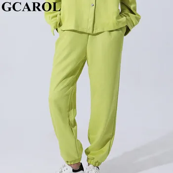 GCAROL/ Новый женский Бархатный комбинезон с эластичной резинкой на талии, брюки-карго, Негабаритные Свободные Спортивные брюки полной длины, осенне-зимние Шаровары