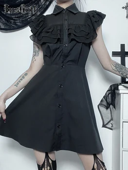 InsGoth Gothic Mall Harajuku E Girl Dress Женское Сетчатое Лоскутное Черное Облегающее Платье Трапециевидной Формы Sexy Party Grunge Эстетическая Уличная Одежда
