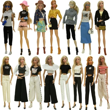 NK 1 комплект модной одежды, современная обувь, Шляпа, чулки, повседневное платье, праздничный наряд, Очки, юбка для куклы Барби, аксессуары JJ