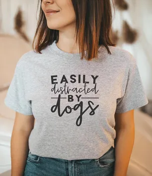 Sugarbaby Легко отвлекается на собак, Забавная хлопковая футболка с рисунком, футболка для любителей собак, Футболка со слоганом собаки, футболка Унисекс, футболка для пары