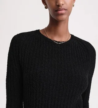 Totem * Женский свитер, осенне-зимний шерстяной пуловер с круглым вырезом и длинными рукавами, черный эластичный однотонный Высококачественный дизайнерский бренд класса люкс