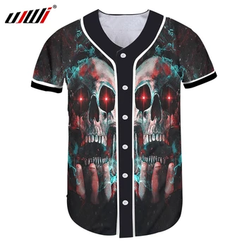 UJWI Man Horror Skull Бейсбольная рубашка Мужская 3D Harajuku Негабаритная Футболка Red Eye Smoke С мультяшным принтом Для Фитнеса