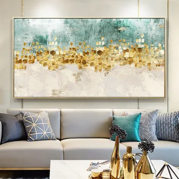 Абстрактная картина на холсте из золотой фольги, печать синих плакатов, современные серо-золотые настенные панно для гостиной, художественного декора стен спальни