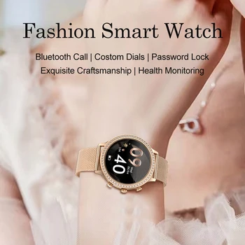 Блестящий горный хрусталь Bluetooth вызов Смарт-часы для женщин и девочек Большой HD-экран Фитнес-трекер Спортивные умные часы Длительный срок службы батареи