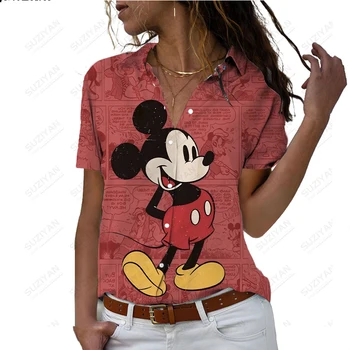 Весенняя Новая Женская рубашка Disney С Коротким Рукавом, Кардиган На Пуговицах, Элегантный Кардиган Donald Duck С 3D Принтом, Дышащая Женская Шифоновая Рубашка