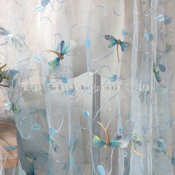 Голубая/розовая кружевная ткань, вышитая сетчатой пряжей, материал для свадебного платья 3D Dragonfly, аксессуары для шитья женских юбок