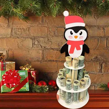 Держатель для денег с пингвином, Деревянный Рождественский держатель для денег, Санта-Елка, Лось, Настольное украшение для праздничного украшения, Подарочный стол для вечеринки