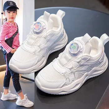 Детская обувь Sprots, кроссовки для мальчиков и девочек, Весна-осень 2023, модные детские повседневные кроссовки с поворотной пряжкой, Дышащая воздушная сетка