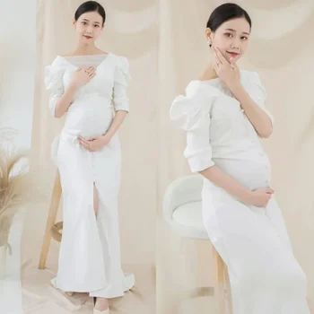 Длинное платье для фотосессии по беременности и родам, белые эластичные облегающие платья для беременных для фотосъемки, платье для фотосессии во время беременности