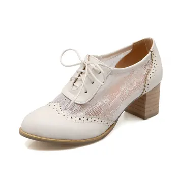 Женская обувь в британском стиле, женские туфли на высоком каблуке со шнуровкой, Толстый каблук, элегантные тонкие туфли в стиле ретро, с вырезами, размер 34-43