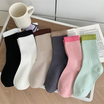 Женские носки Crew, Осенние новые разноцветные Повседневные хлопчатобумажные носки в японском стиле, Мягкие дышащие модные спортивные носки для женщин