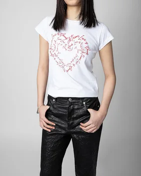 Женские футболки с надписью Love, украшенные стразами, летняя хлопковая футболка с круглым вырезом 2023 года