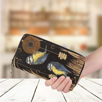 Женский Длинный кошелек из искусственной кожи, роскошный Деловой Кошелек с держателем кредитной карты, Модный кошелек с художественным принтом Hummingbird, Повседневная сумка для покупок, денежный мешок