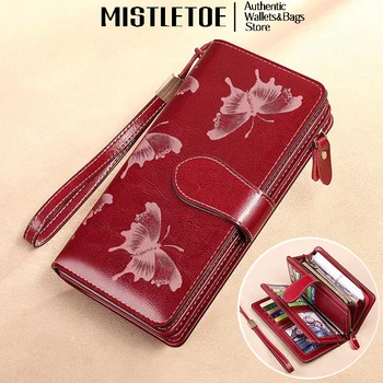 Женский кошелек из натуральной кожи с принтом бабочки, большой емкости, держатель для карт с защитой от RFID, длинный кошелек, сумка для подарков в дорогу