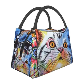 Изготовленные на заказ сумки для ланча с цветочным рисунком The Artistic Cat, женские ланч-боксы-охладители с теплоизоляцией для работы, пикника или путешествий