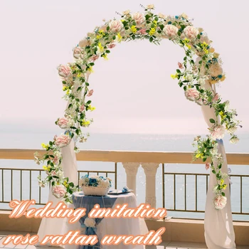 Имитация свадьбы венок из розового тростника, искусственный цветок, Розовая лоза, Свадебный венок, арка, растение, цветок, Фоновое украшение стены