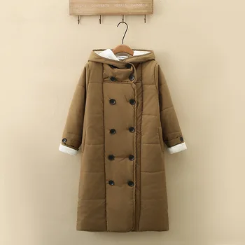Крупногабаритное хлопковое пальто с капюшоном, женское зимнее Двубортное пальто с меховым воротником, теплая свободная верхняя одежда, модные простые пальто