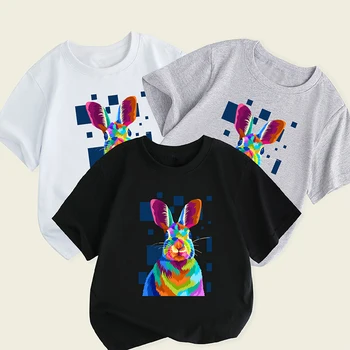 летняя детская футболка с короткими рукавами и рисунком кролика для мальчиков 2023 года, Пасхальный детский тренд