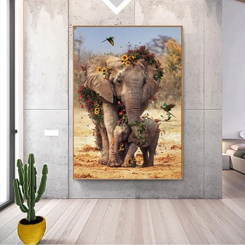 Мать и дитя, картины на холсте в виде слонов, настенное искусство, плакаты с животными и принты, картины для гостиной, домашний декор, Cuadros