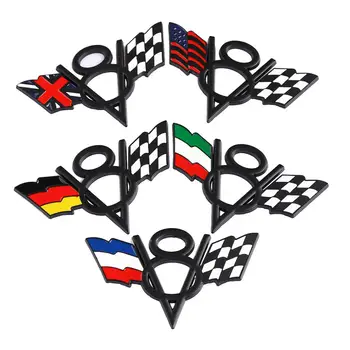 Металлический значок V8 3D с флагом США, Великобритании, Германии, наклейка на багажник грузовика, универсальная, подходит для Chevrolet Chrysler Ford, черный/хром