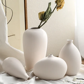 Минималистичная белая керамическая ваза для декора гостиной, домашняя керамика и фарфор для цветов, декоративные интерьерные настольные вазы