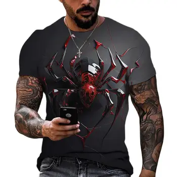 Модная футболка с рисунком паука, мужские футболки с 3D-принтом, уличный хип-хоп Harajuku, Летние повседневные топы с круглым вырезом Оверсайз с коротким рукавом