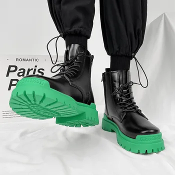 Мужские ботильоны; новинка осени 2024 года; мужская обувь; мужские мотоциклетные кожаные ботинки в британском стиле; черные рабочие ботинки с высоким берцем для мужчин