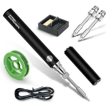 Набор инструментов для беспроводного паяльника, портативная электронная ручка для сварки с регулируемой температурой и 3 наконечниками-черный