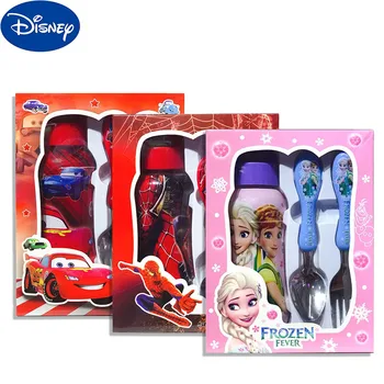 Набор посуды Disney Мультяшные замороженные машинки с Человеком-пауком, Вилка, Ложка, Стакан для воды, костюм из 3 предметов, детский бутик с подарочной коробкой
