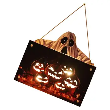 Настенная вывеска на Хэллоуин, Деревянная вывеска в виде тыквы, Светящаяся Вешалка для входной двери, Декор крыльца для Фермерского дома, Бар для украшения стен на Хэллоуин