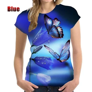 Новая модная женская футболка с 3D принтом бабочки, топы с короткими рукавами, повседневная футболка