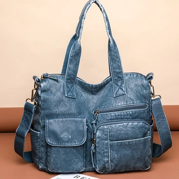 Новая модная сумка для женщин, винтажные сумки из мягкой искусственной кожи, сумка-тоут большой емкости, множество карманов, сумка-мессенджер sac