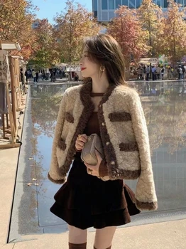 Осенне-зимнее женское пальто 2023, куртка из искусственного меха в повседневном стиле, Корейские модные Элегантные женские пальто с длинным рукавом в акции B72