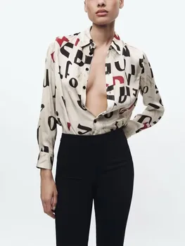 Осенняя новая женская модная повседневная однобортная рубашка с принтом в европейском и американском стиле, универсальная с лацканами