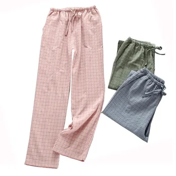 Осенью 2022 года Женские удобные Марлевые хлопчатобумажные брюки для сна в клетку, женские Свободные брюки для домашней одежды с тонкой эластичной талией.