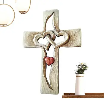 Подвеска в виде сердечек, переплетенных крестом, Деревянная подвесная скульптура, украшения ручной работы, декоративные настенные работы
