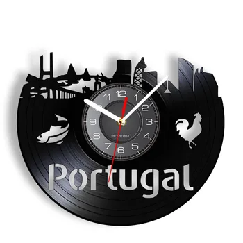 Португалия Юго-Западная Европа Виниловая пластинка Настенные часы Самая Западная страна Подарок Декор гостиной Skyline Современные Художественные часы