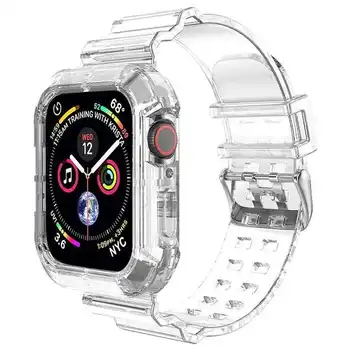 Прозрачный ремешок + чехол для Apple Watch серии 9 8 7 6 SE 5 49 мм 45 мм 44 мм 42 мм 41 мм Прозрачный для iwatch 3 38 мм 40 мм Пластиковый ремешок