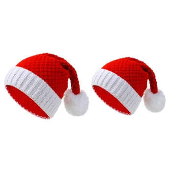Рождественская шапочка для младенцев, шапка для взрослых с комочком шерсти, осенне-зимняя теплая вязаная шапка